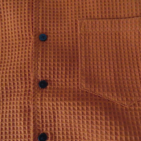 NWT NEGATIVE SPACE Boxy Fit waffle orange SS button up shirt size L - Picture 2 of 7